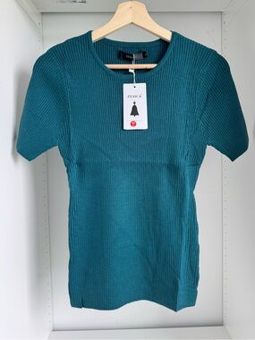 Zesica Teal Ribbed Short Sleeve Top